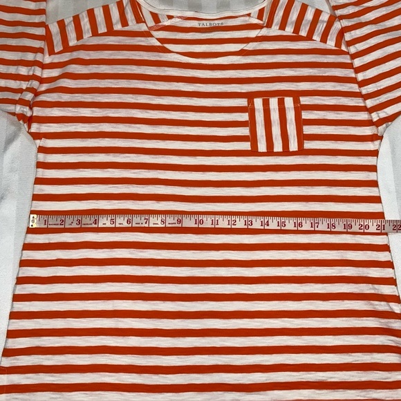 Talbots Orange & White Sz L Striped Cotton Top with pocket 3/4 Sleeves - Picture 7 of 12